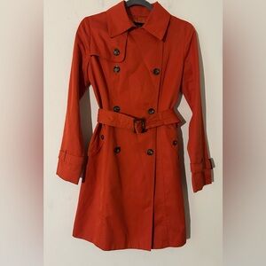 Vicky Couture Belted Orange Trench Coat